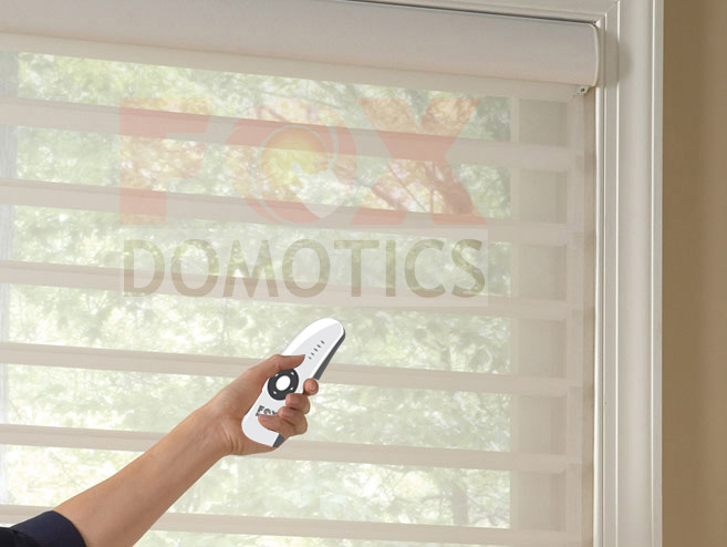 control curtains with IR, RF remote.